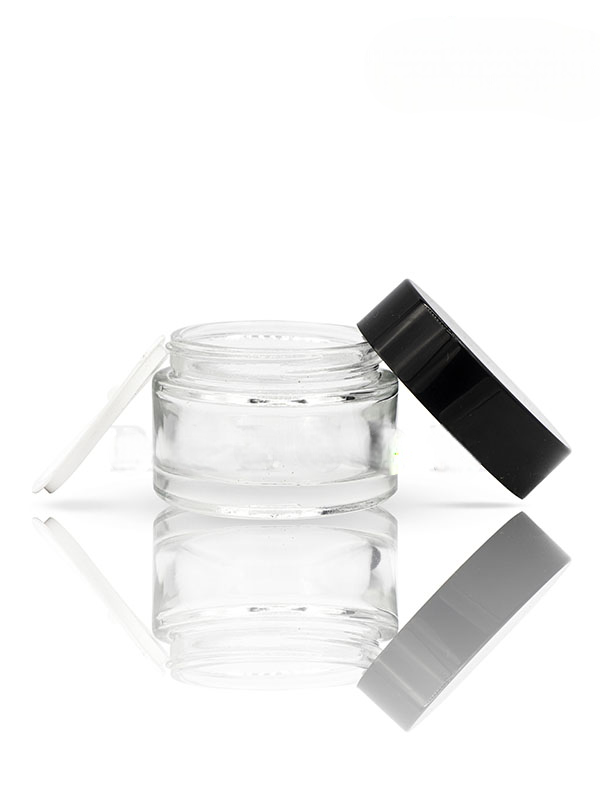 50GM Shine Clear Glass Jar with Black Cap with Lid & Wad