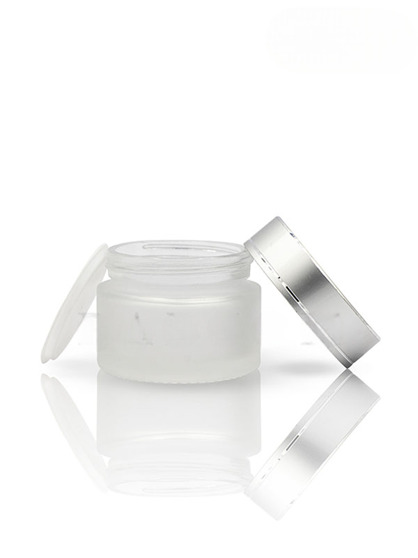 50GM Frosted Glass Jar with Diamond Cut Matt Silver Cap with Lid & Wad