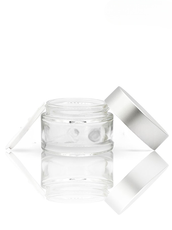 15GM Clear Glass Jar with Matt Sliver Cap with Wad & Lid