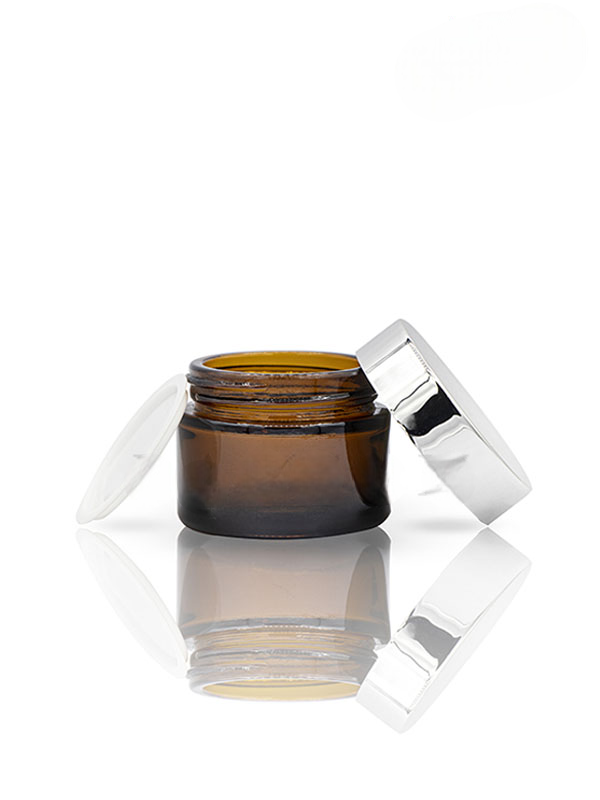 30GM Amber Glass Jar with Silver Cap with Lid & Wad