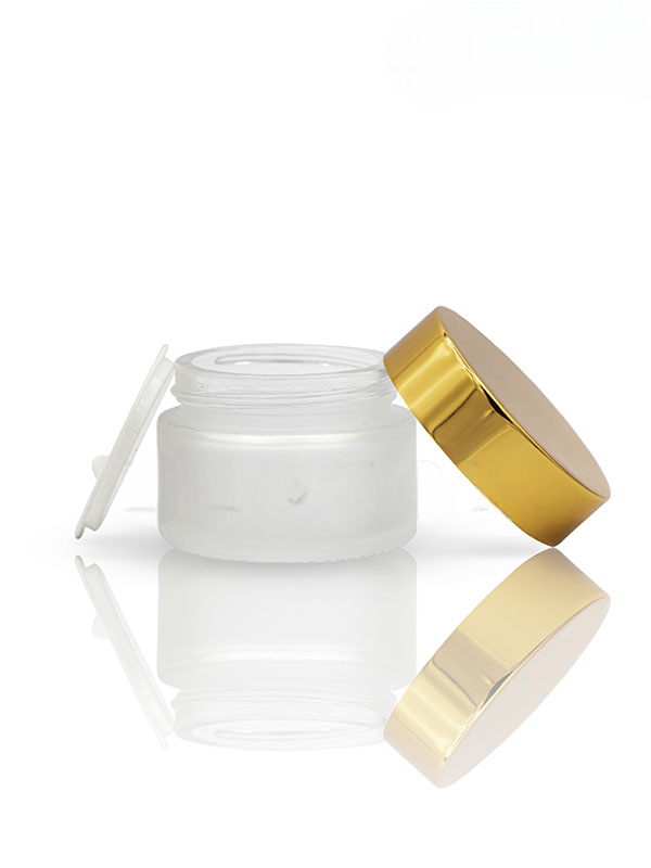 50GM Frosted Glass Jar with Shinny Golden Cap with Lid & Wad