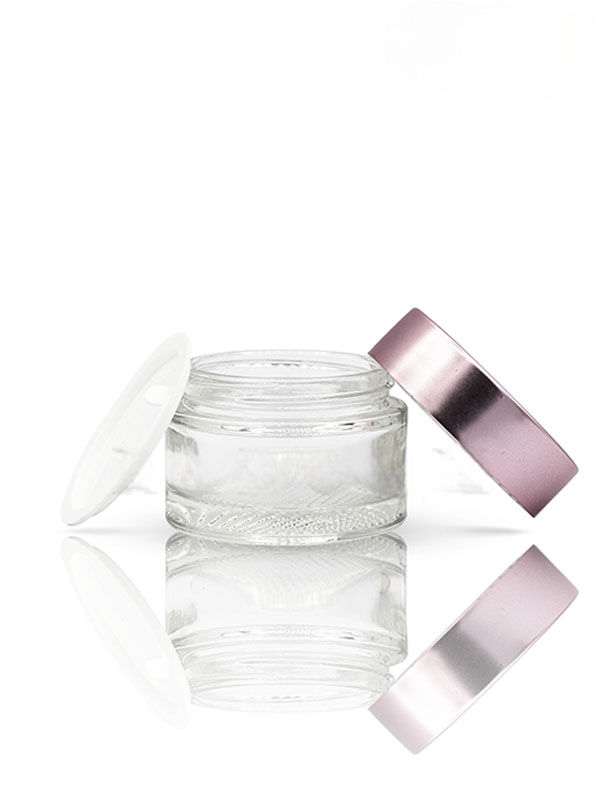 50GM Mesh Clear Glass Jar with Matt Rosegold Cap with Lid & Wad
