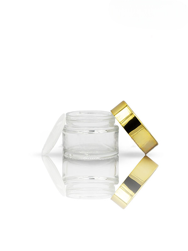 15GM Clear Glass Jar with Shinny Golden Cap with Lid & Wad