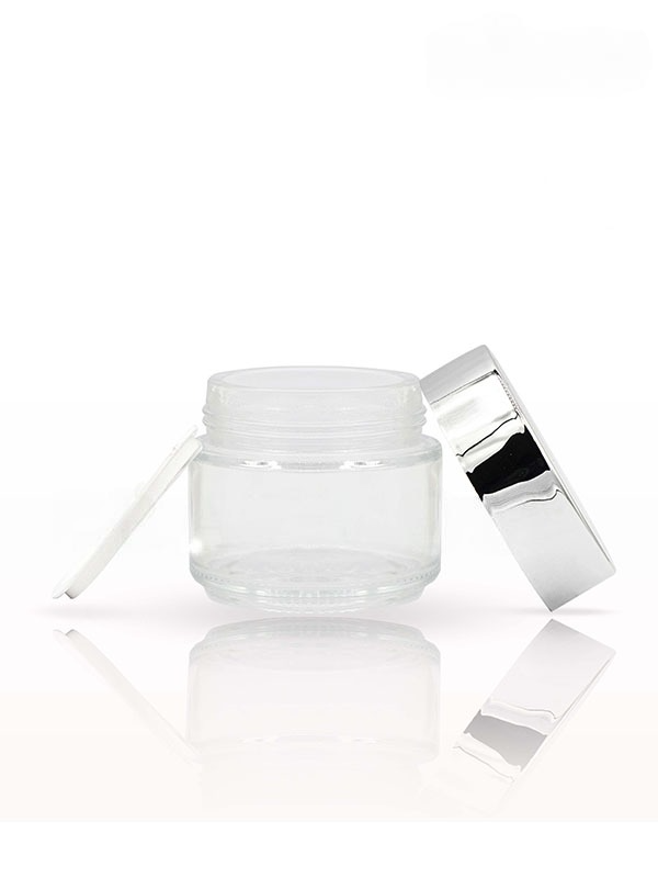 100GM Clear Glass Jar with Shinny Silver Cap with Lid & Wad