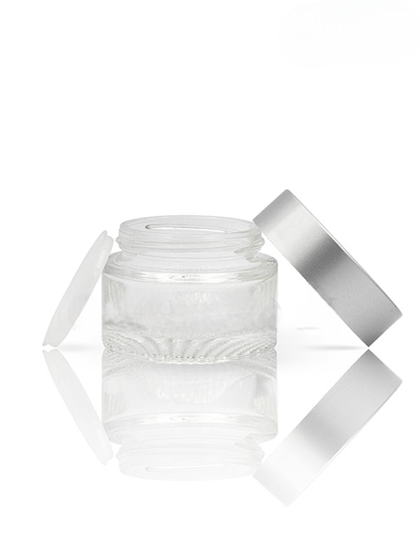 50GM Clear Mesh Jar with Matt Silver Cap with Lid & Wad