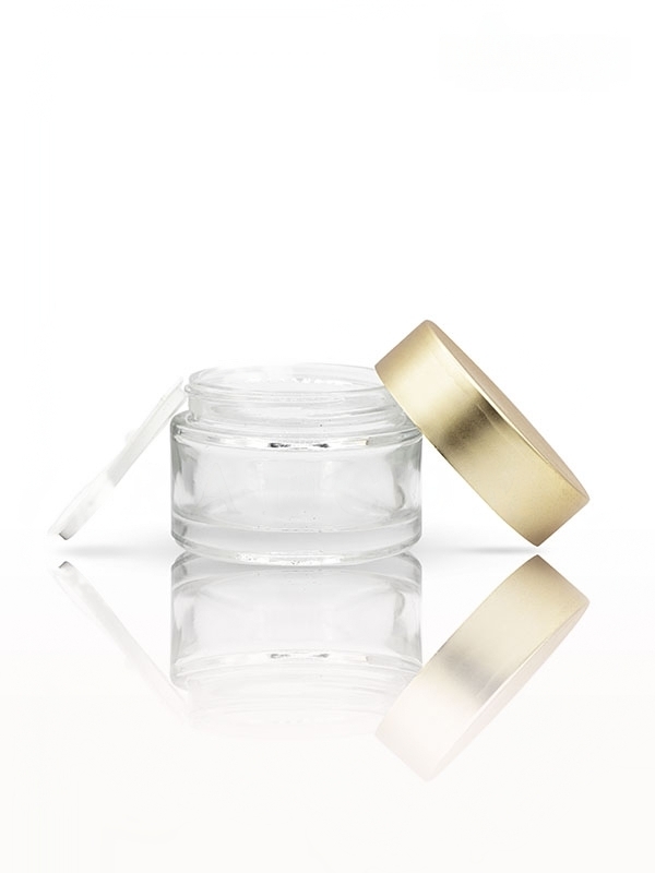 50GM Shine Clear Glass Jar with Matt Golden Cap with Lid & Wad