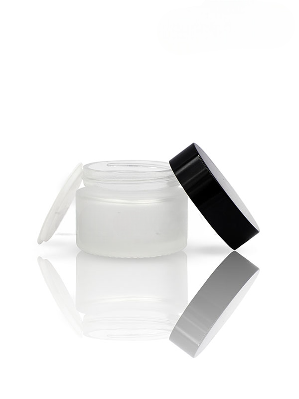 50GM Frosted Clear Glass Jar with ABS Black Cap with Lid & Wad