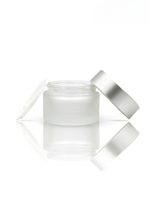 30GM Frosted Glass Jar with Matt Silver Cap with Lid & Wad