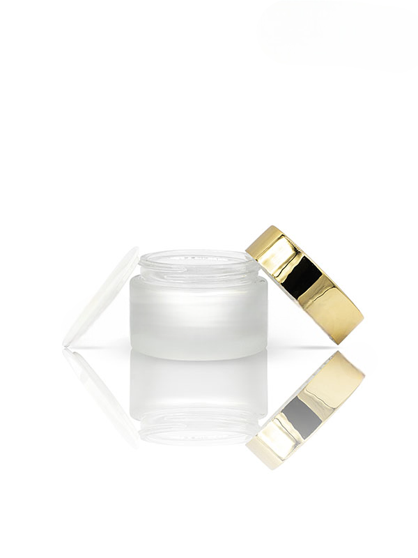 30GM Frosted Glass Jar with Shinny Golden Cap with Lid & Wad