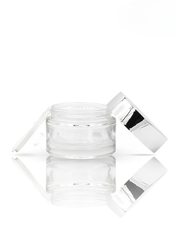 50GM Shine Clear Glass Jar with Shinny Silver Cap with Lid & Wad