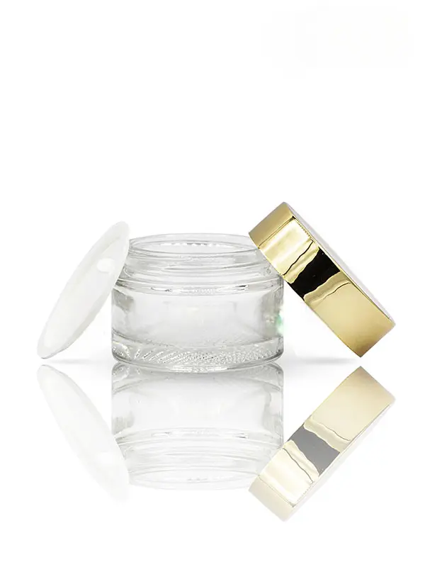 50GM Clear Mesh Jar with Shinny Golden Cap with Lid & Wad