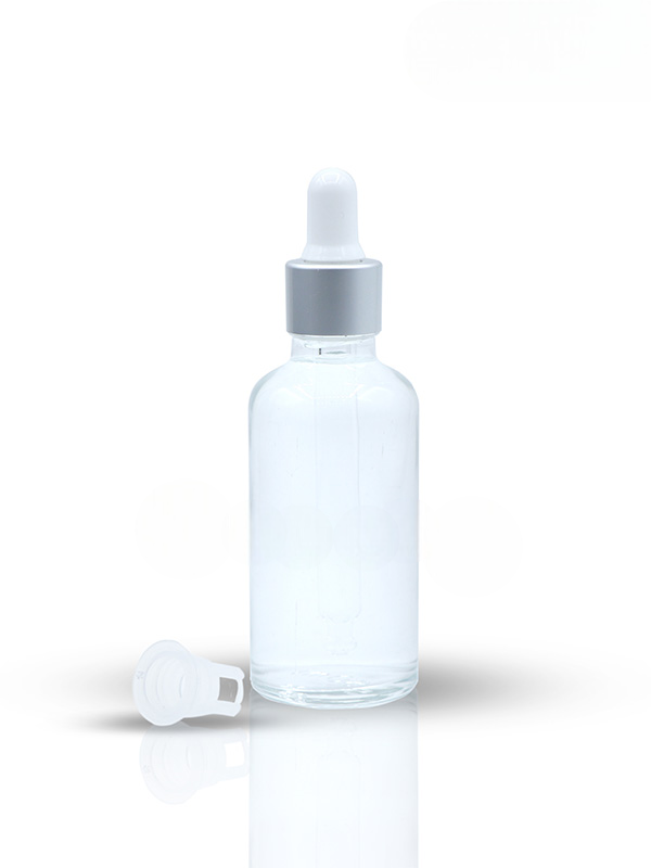 50ML Clear Glass Dropper Bottle with Matt Silver Dropper Set