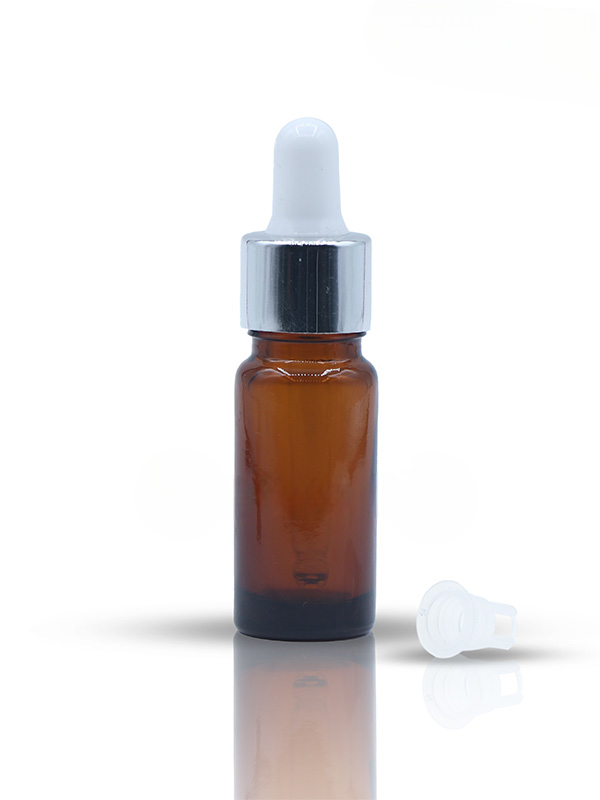 10ML Long Amber Glass Dropper Bottle with Silver Dropper Set With White Teat and Plug