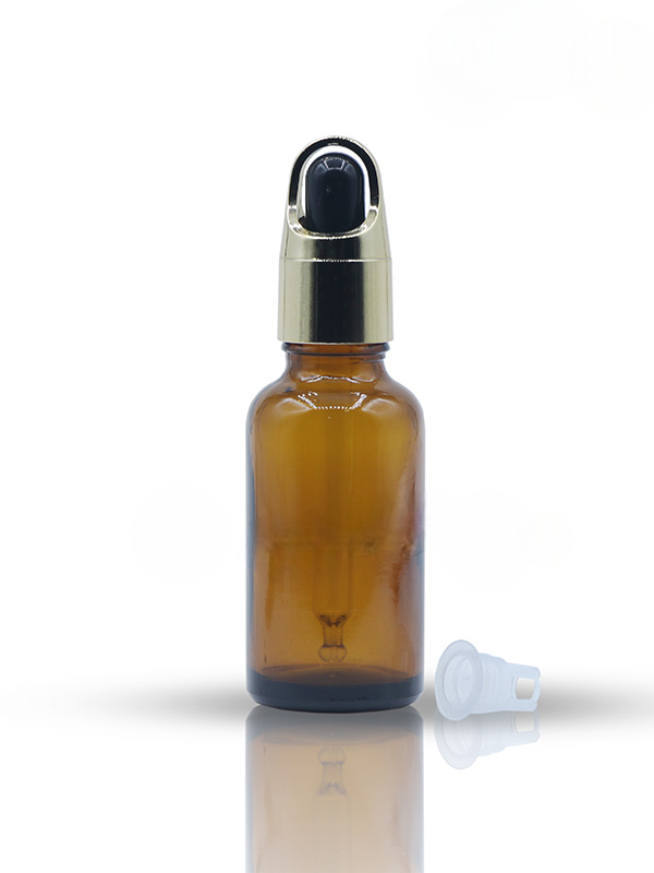 30ML Amber Glass Dropper Bottle with Basket Golden Dropper with Black Teat and Plug