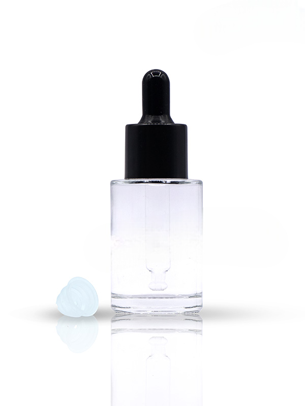 30ML Flat Shoulder Clear Glass Bottles With Black Dropper Set