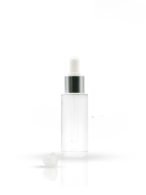 30ML Clear Glass Bottles With 20mm Long Silver Dropper Set With White Teat and Wiper