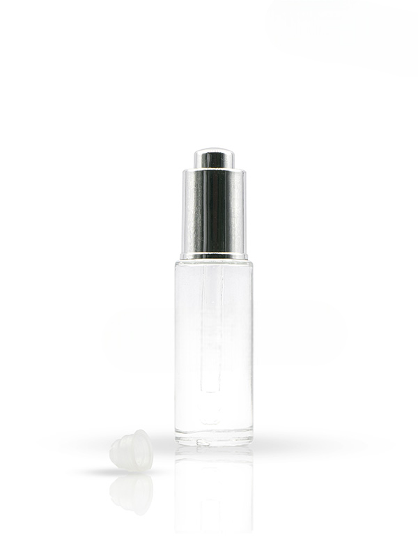 30ML Clear Glass Bottles With 20mm Silver Press Dropper Pump and Wiper