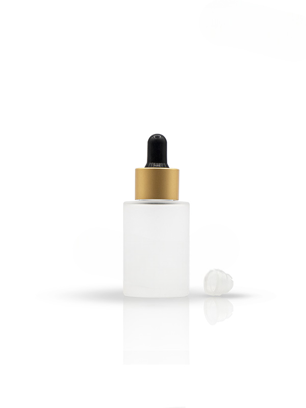 30ML Clear Frosted Lotion Glass Bottle with 20mm Matt Golden Dropper Set With Black Teat and Wiper