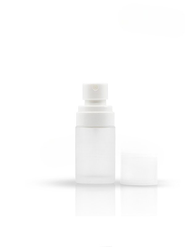 30ML Clear Frosted Glass Bottle with 20mm White Plum Mist Spray Pump With Plastic Over Cap