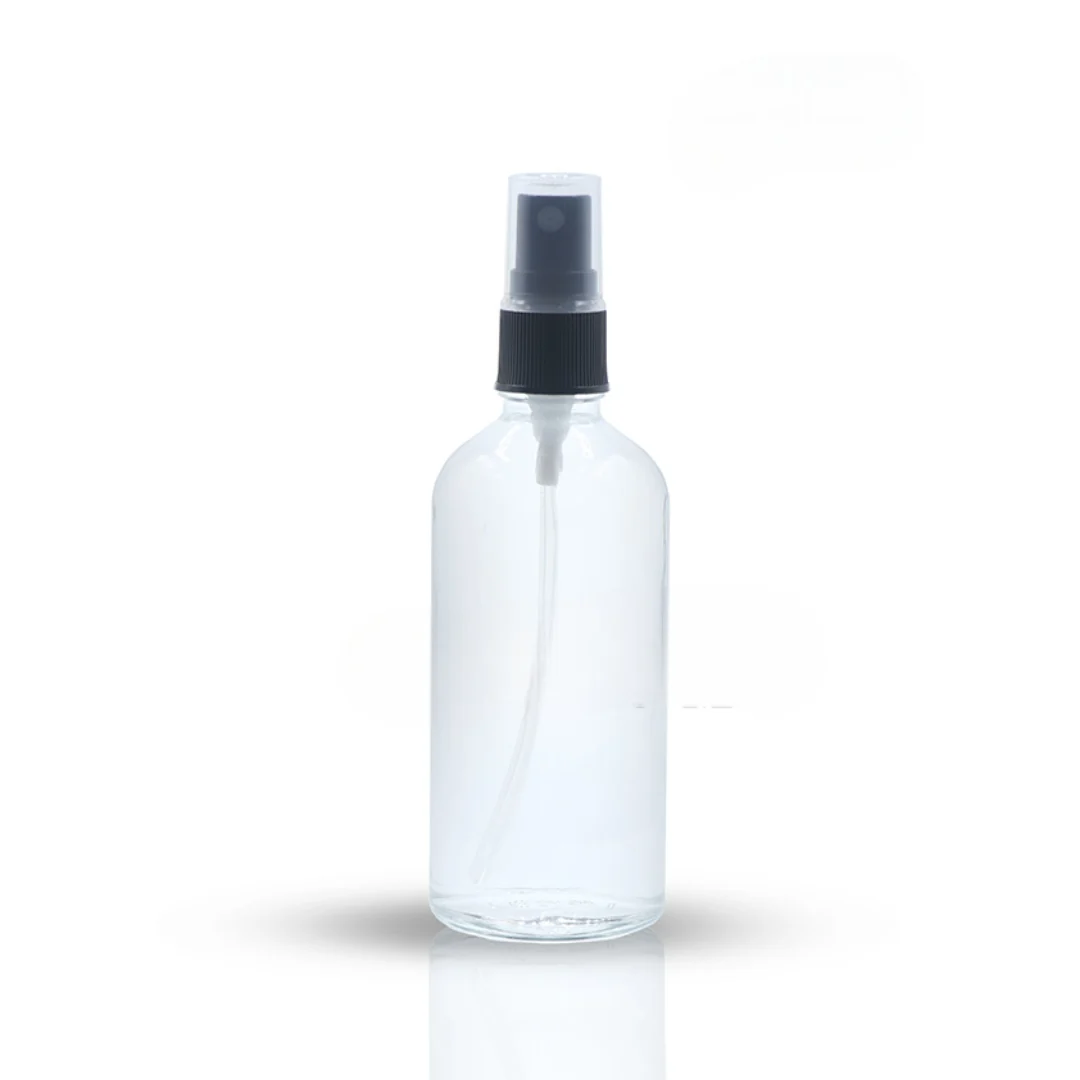 100ML Clear Glass Dropper Bottle with Black Mist Spray Pump