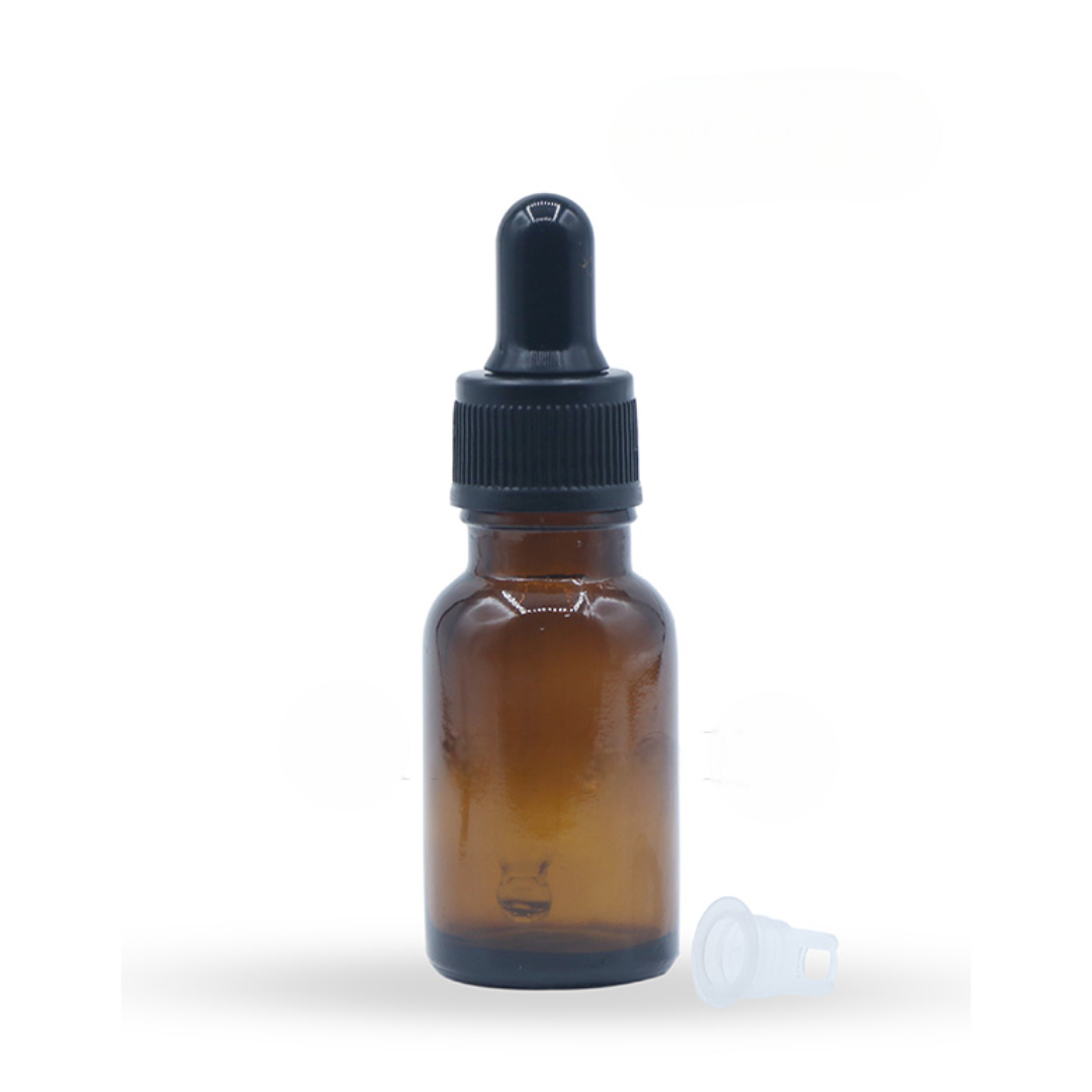 15ML Amber Glass Dropper Bottle with Black Dropper Set With Black Teat and Plug