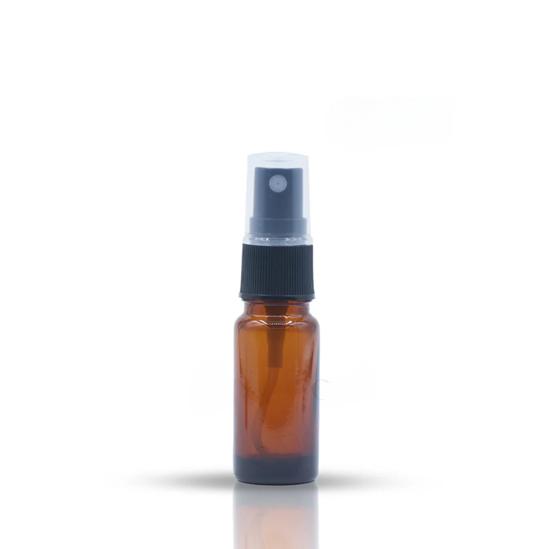 10ML Long Amber Glass Dropper Bottle with Black Mist Spray Pump