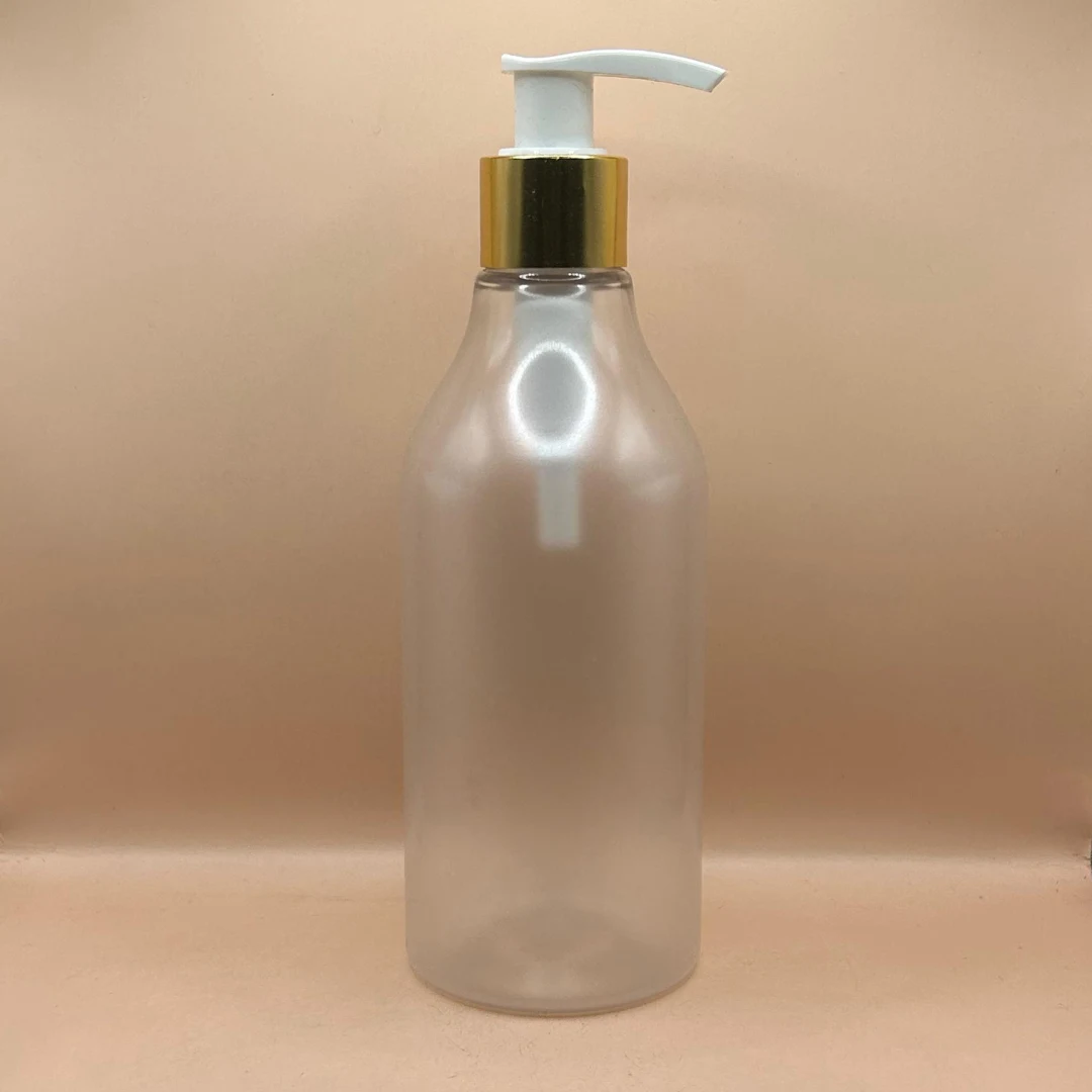 300ML PET Nutri Bottle Frosted with 24/410 L1 Dispenser Pump White With Golden