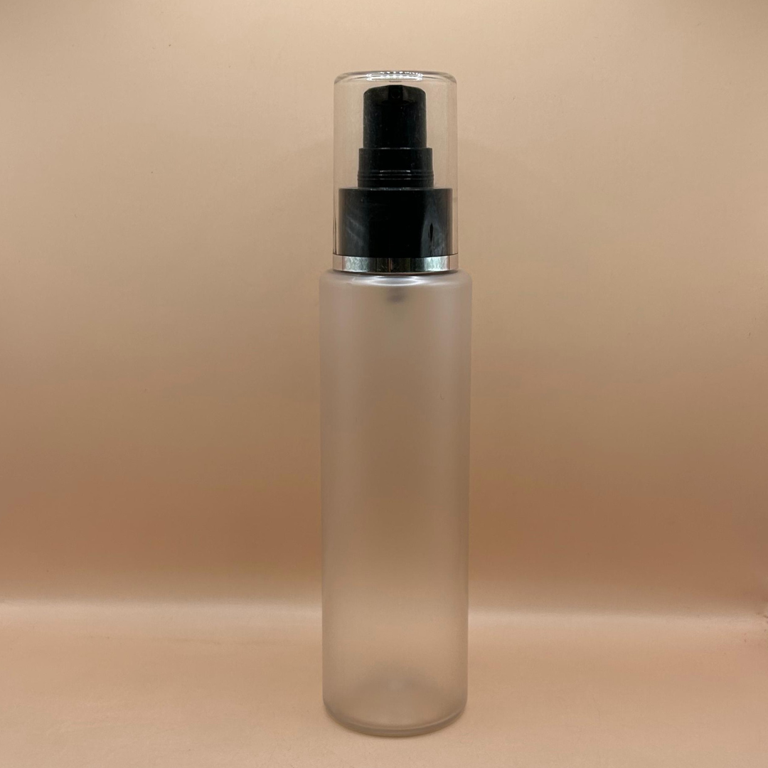 100ML PET Sleek Bottle Frosted With 24/410 AS Lotion Pump With Silver Lining Overcap