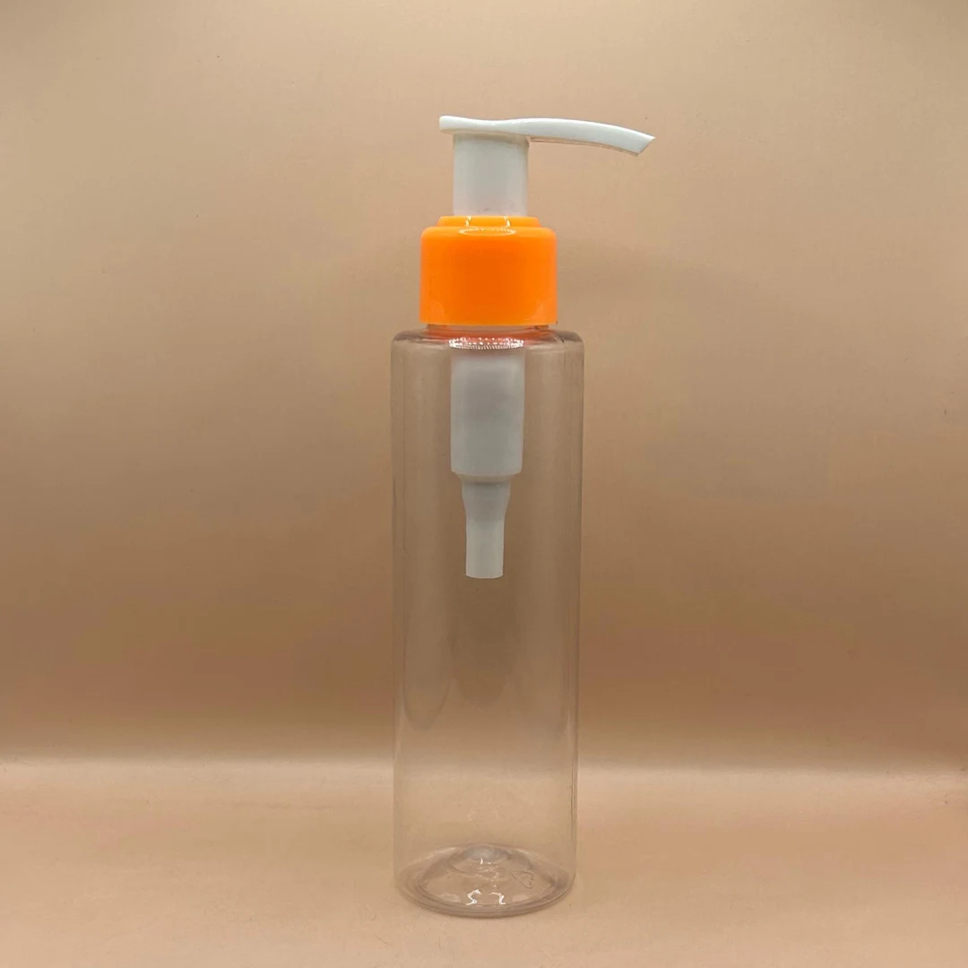 100ML PET Sleek bottle Clear With 24/410 L1 Dispenser Pump White With Orange