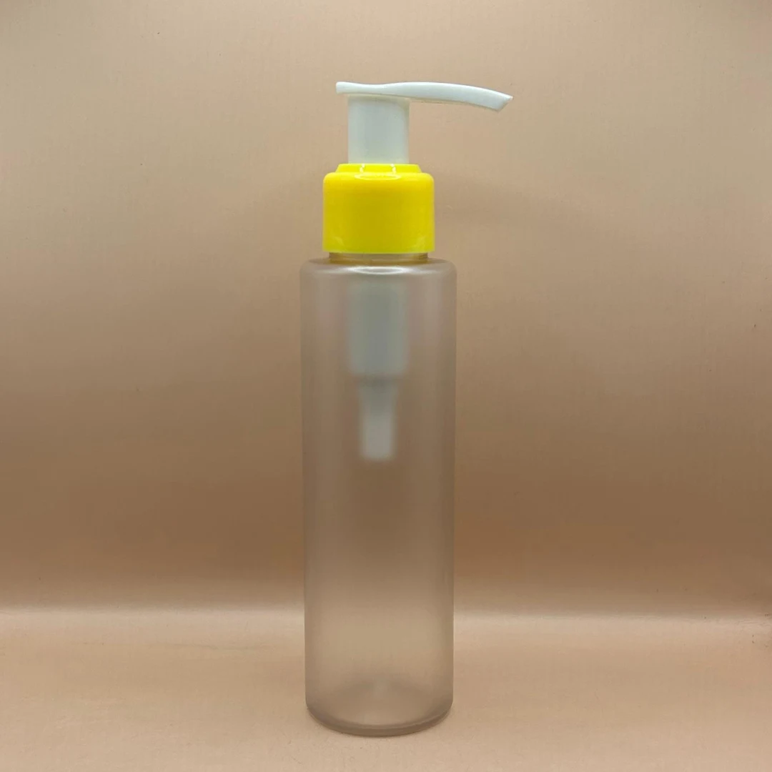 100ML PET Sleek Bottle Frosted With 24/410 L1 Dispenser Pump White With Yellow