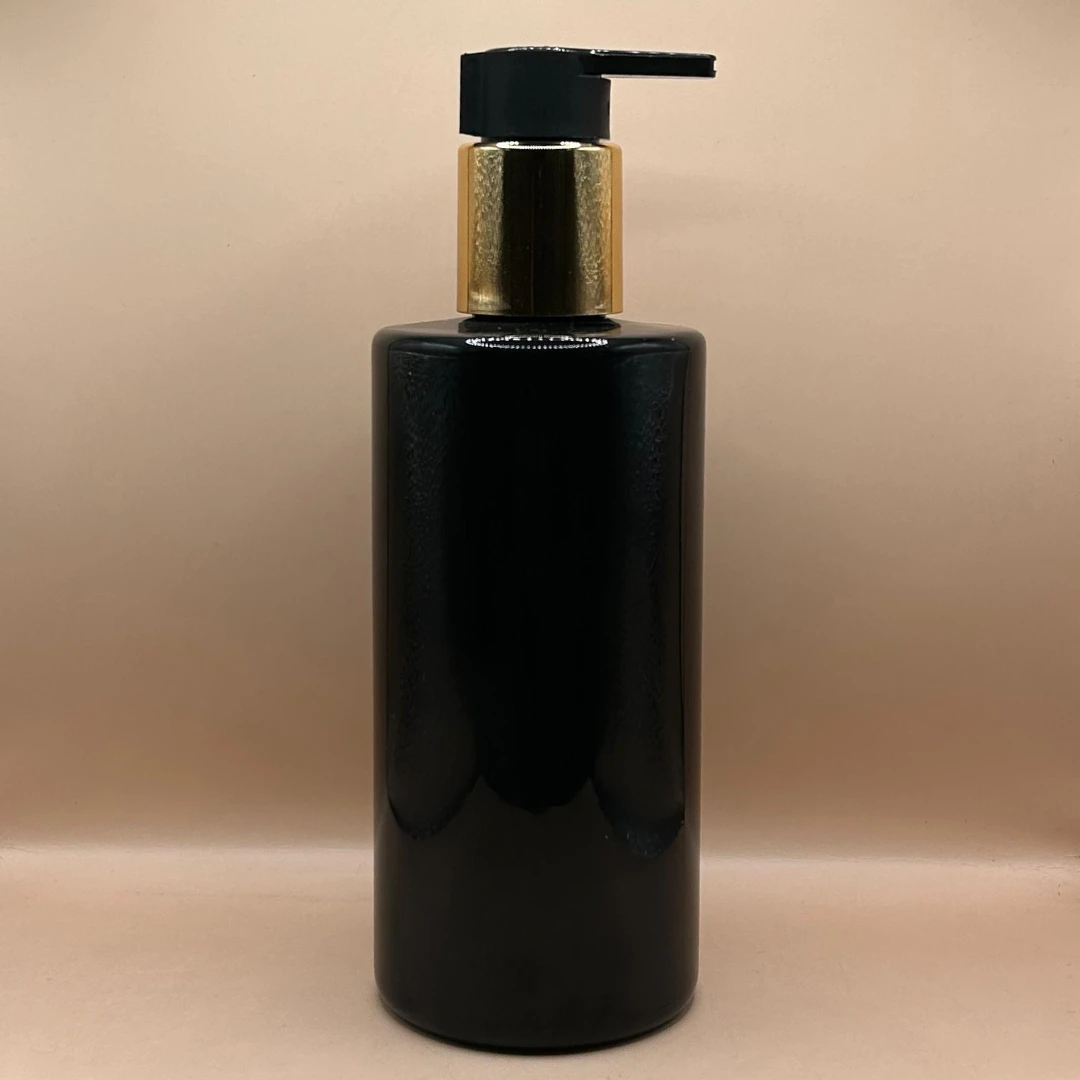 300ML PET Arrow Bottle Black 24/410 Long Beak Pump Black With Golden
