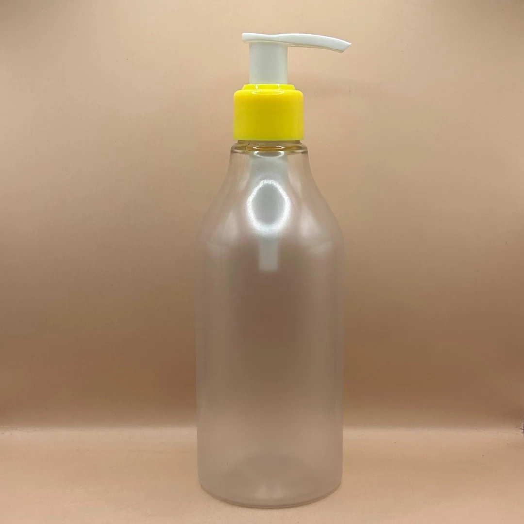 300ML PET Nutri Bottle Frosted with 24/410 L1 Dispenser Pump White With Yellow