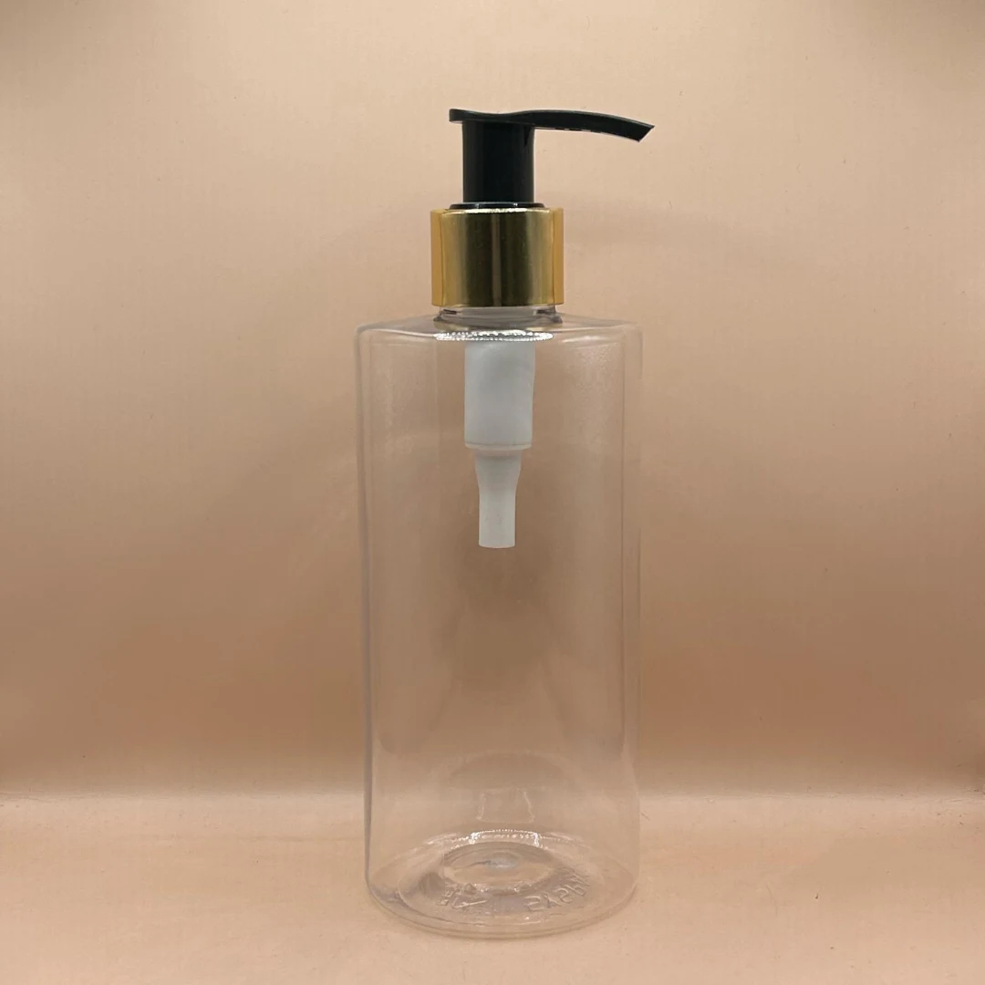 300ML PET Arrow Bottle Clear 24/410 L1 Dispenser Pump White With Silver