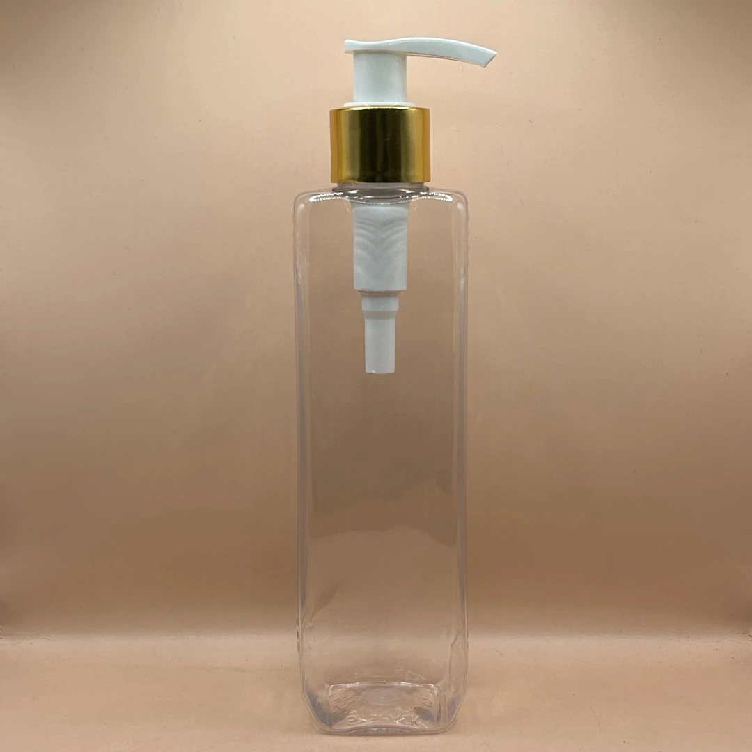 200ML PET Merc Bottle Clear with 24/410 L1 Dispenser Pump White With Golden