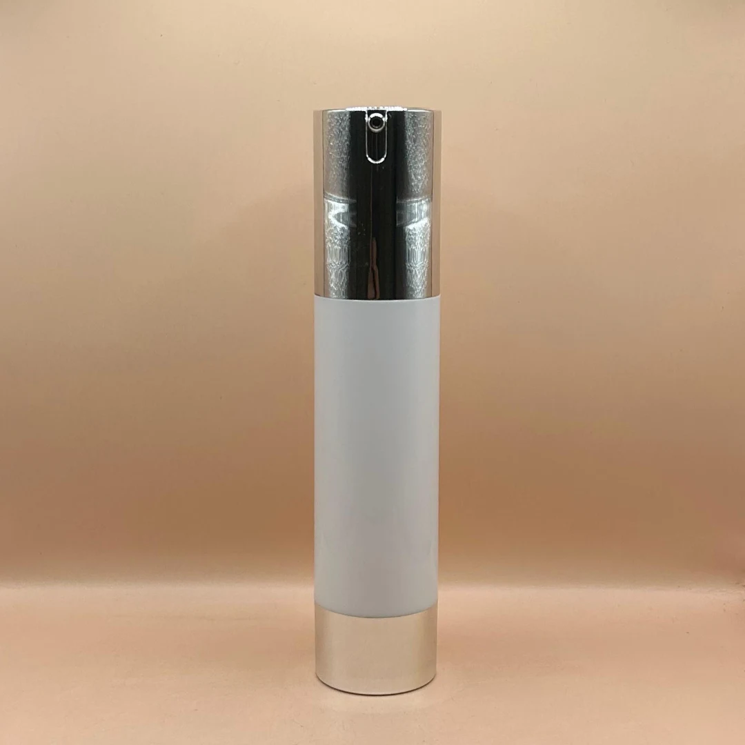 50ML Airless Clinic Bottle – Shiny Silver with Opaque White