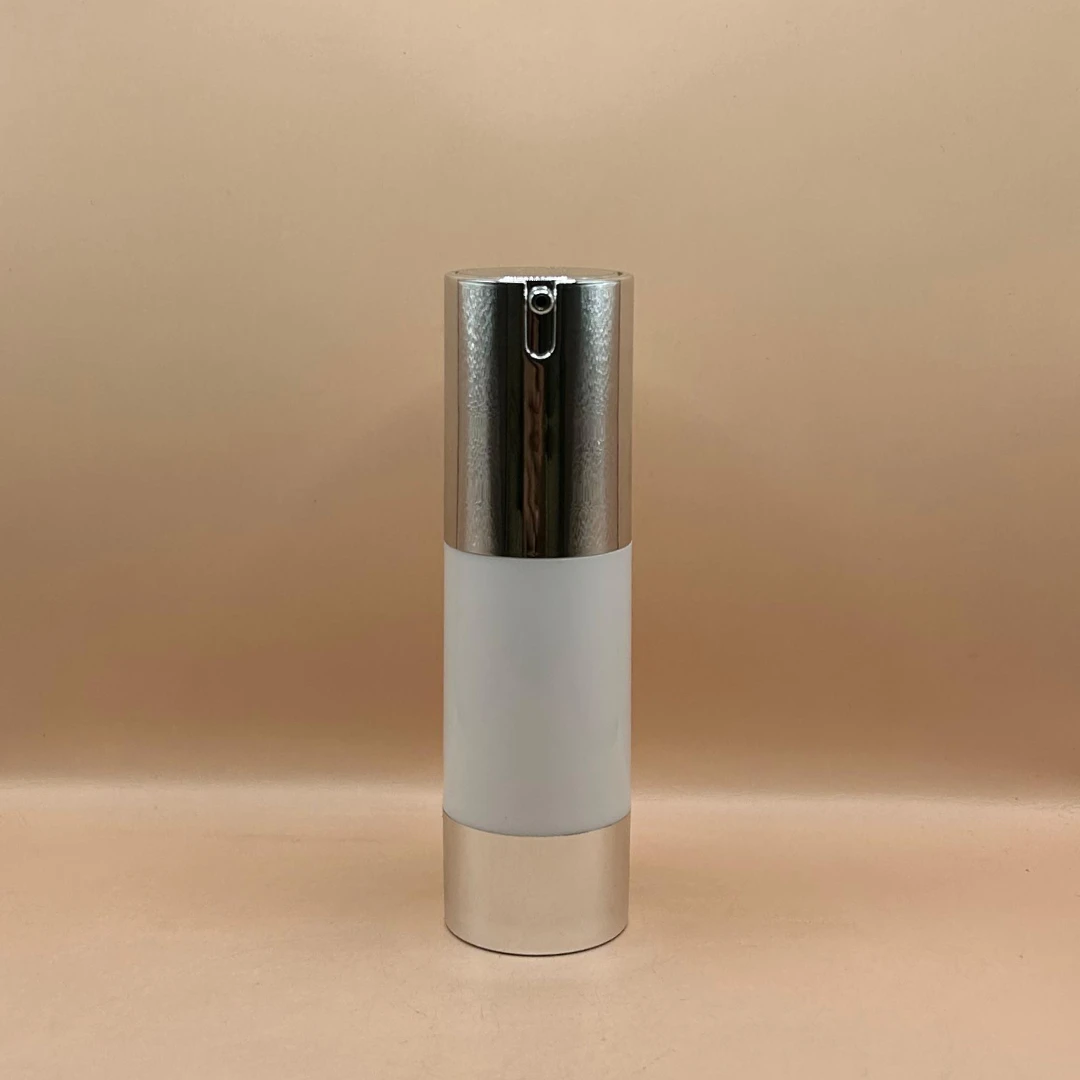 30ML Airless Clinic Bottle – Shiny Silver with Opaque White