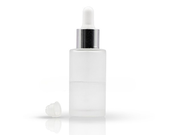 50ML Frosted Glass Dropper Bottle With White and Shiny Silver Ring