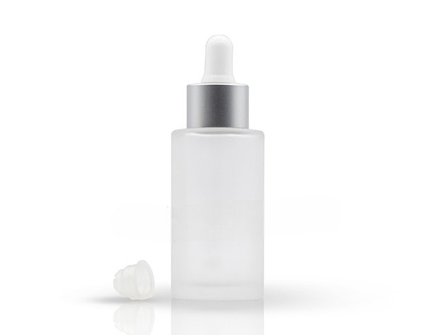 50ML Frosted Glass Dropper Bottle With White and Matt Silver Ring