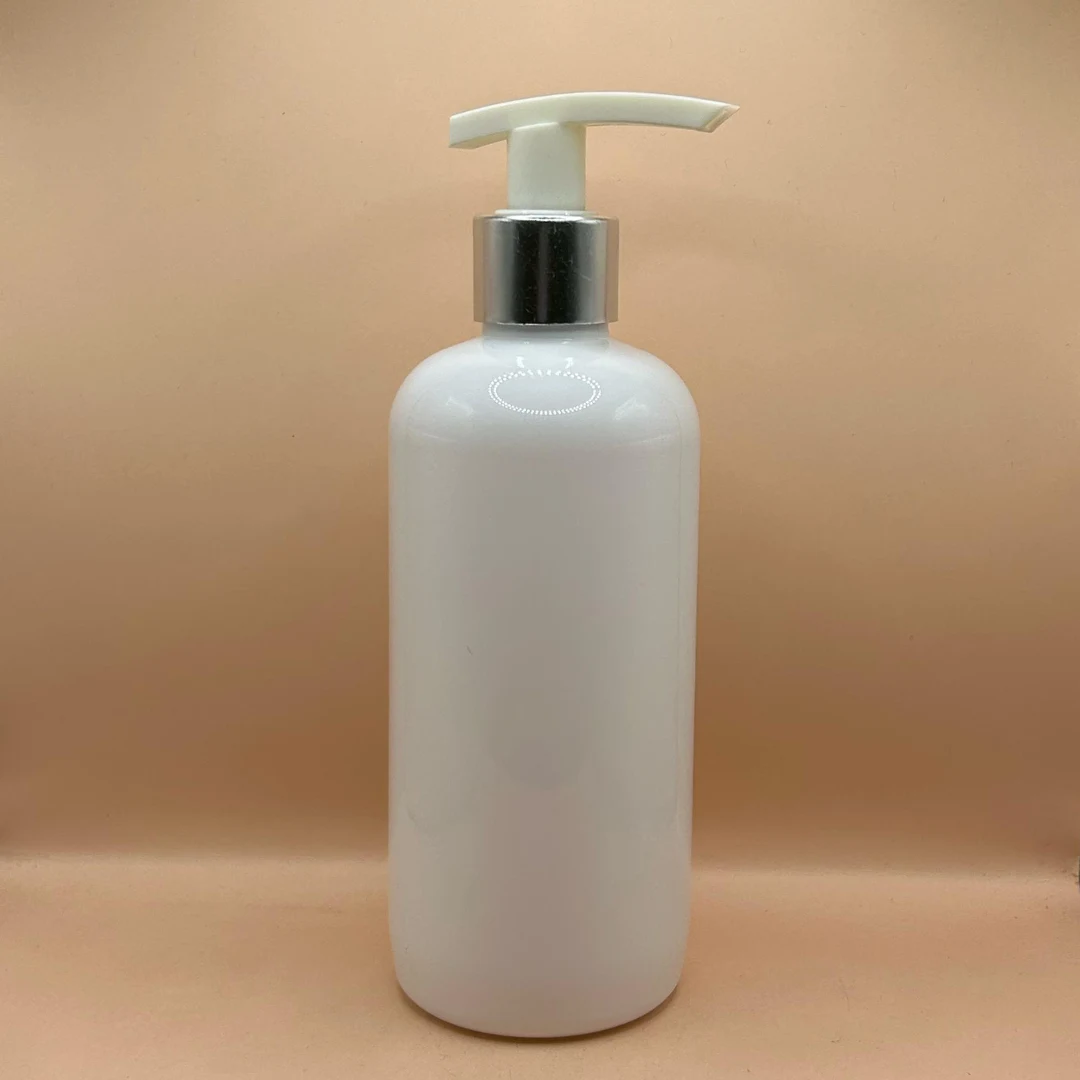 300ML Pet Boston Bottle White With 24/410 L3 Dispenser Pump White With Silver