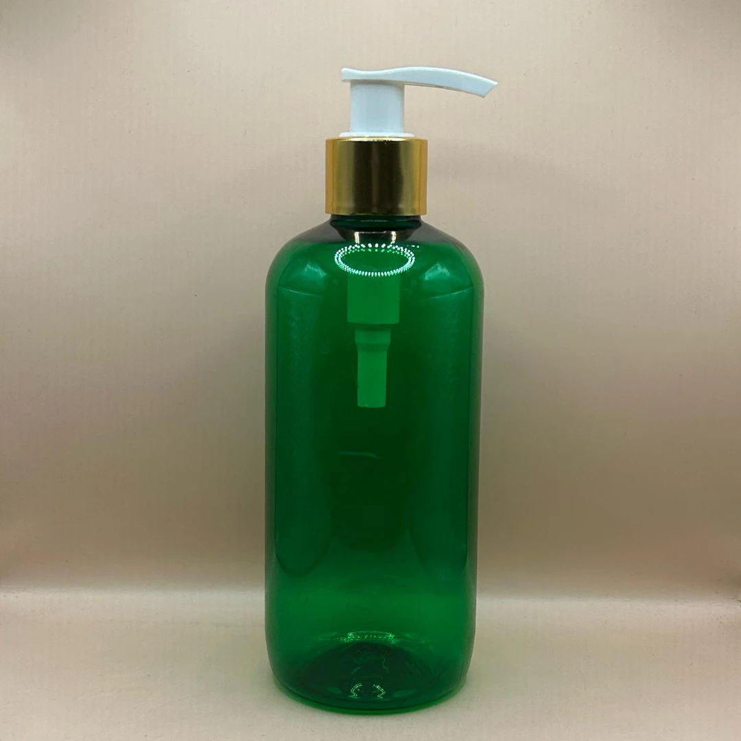 300ML Pet Boston Bottle TR Green Pump White With Goden