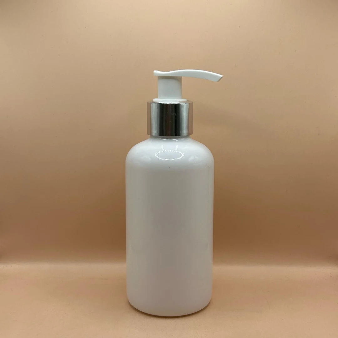 200ML Pet Boston Bottle White With 24/410 L1 Dispenser Pump White With Silver