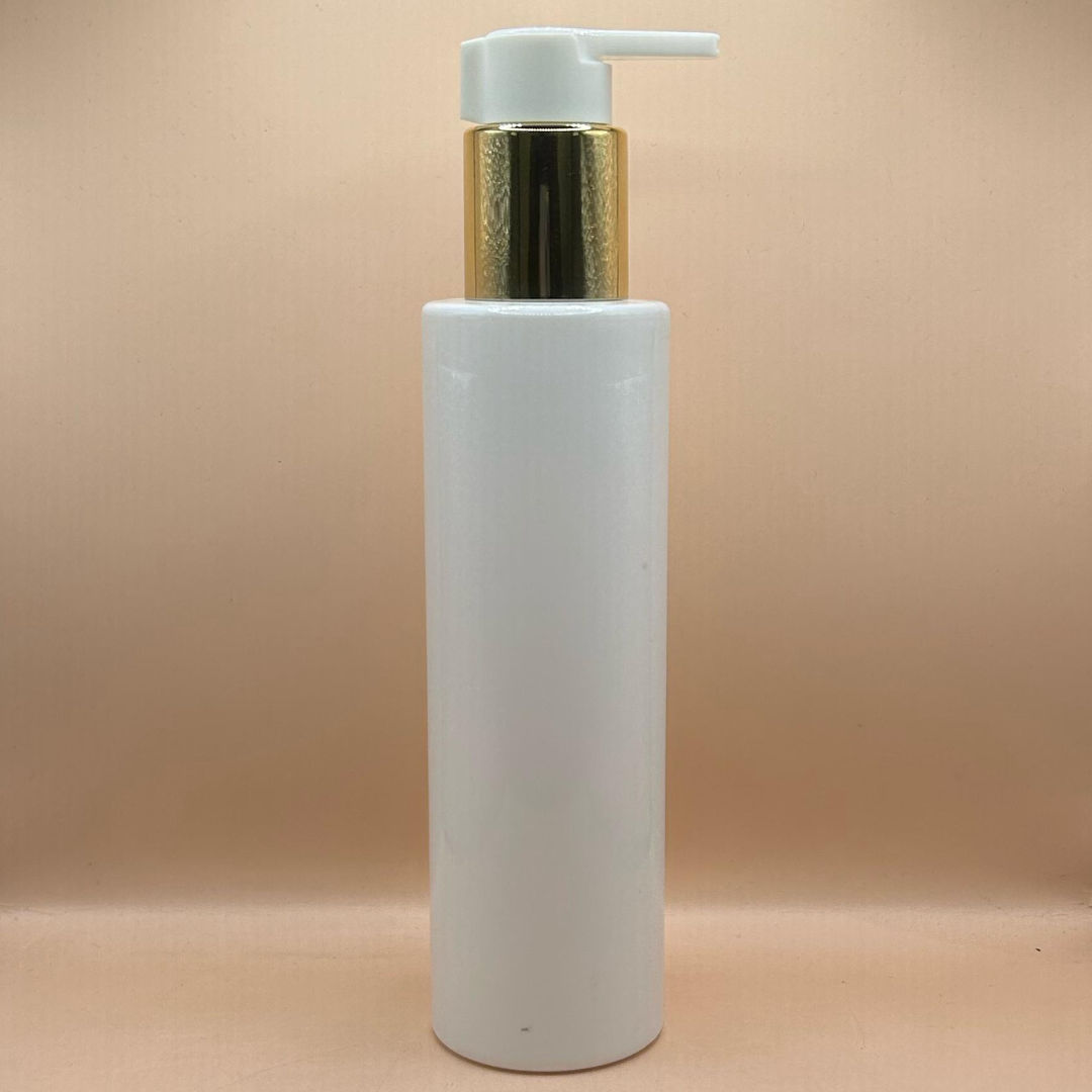 200ML Pet Sleek Bottle White With 24/410 Long Beak Pump White With Golden