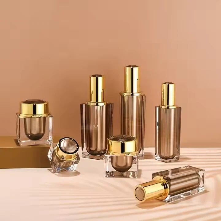 Luxury Acrylic Double Wall Empty Square Skin Care Containers Plastic Jars Cosmetic Container Cosmetics Bottle Jar Set